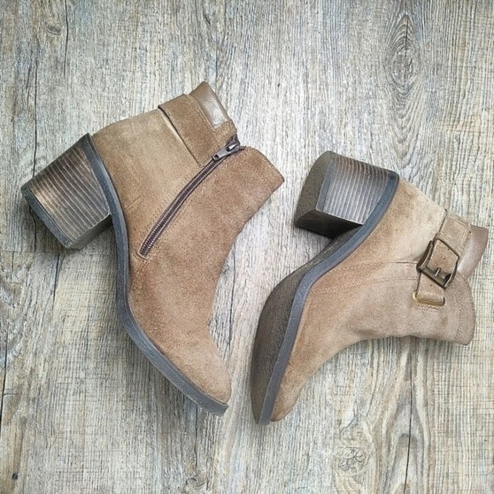 Italian Brown Suede Buckle Ankle Booties